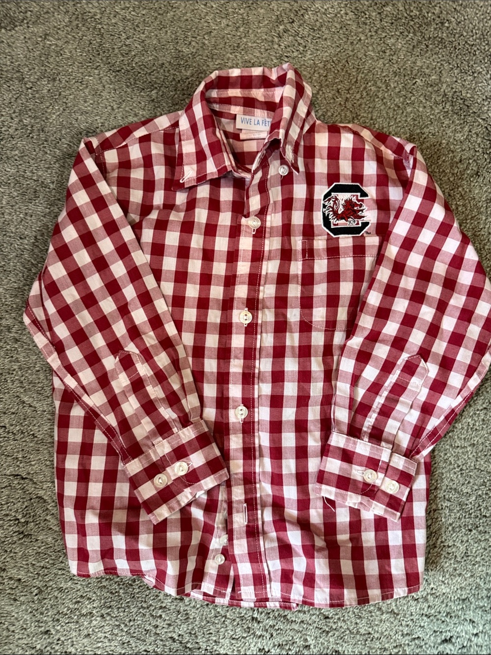 Vive La Fête Garnet & White Gingham Button-Up Shirt gamecocks VGUC